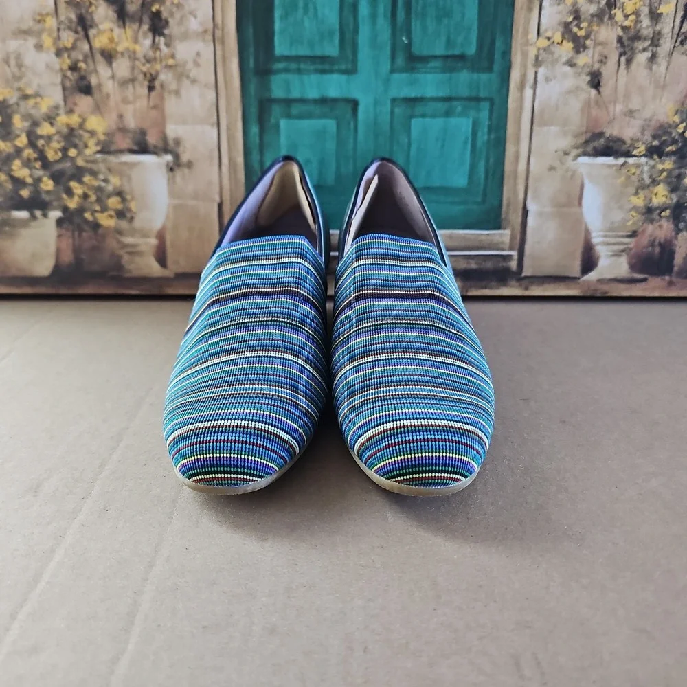 NEW SAS Women's Becky Bright Blue Stripe Wedge Shoes Size 8.5 N